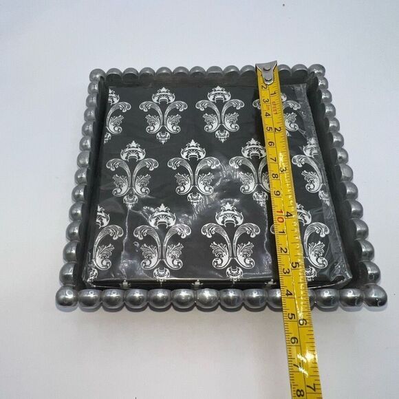 Pewter Beaded Napkin Box With Fleur De Lis Napkins Collectable Decor Serving - Picture 2 of 6